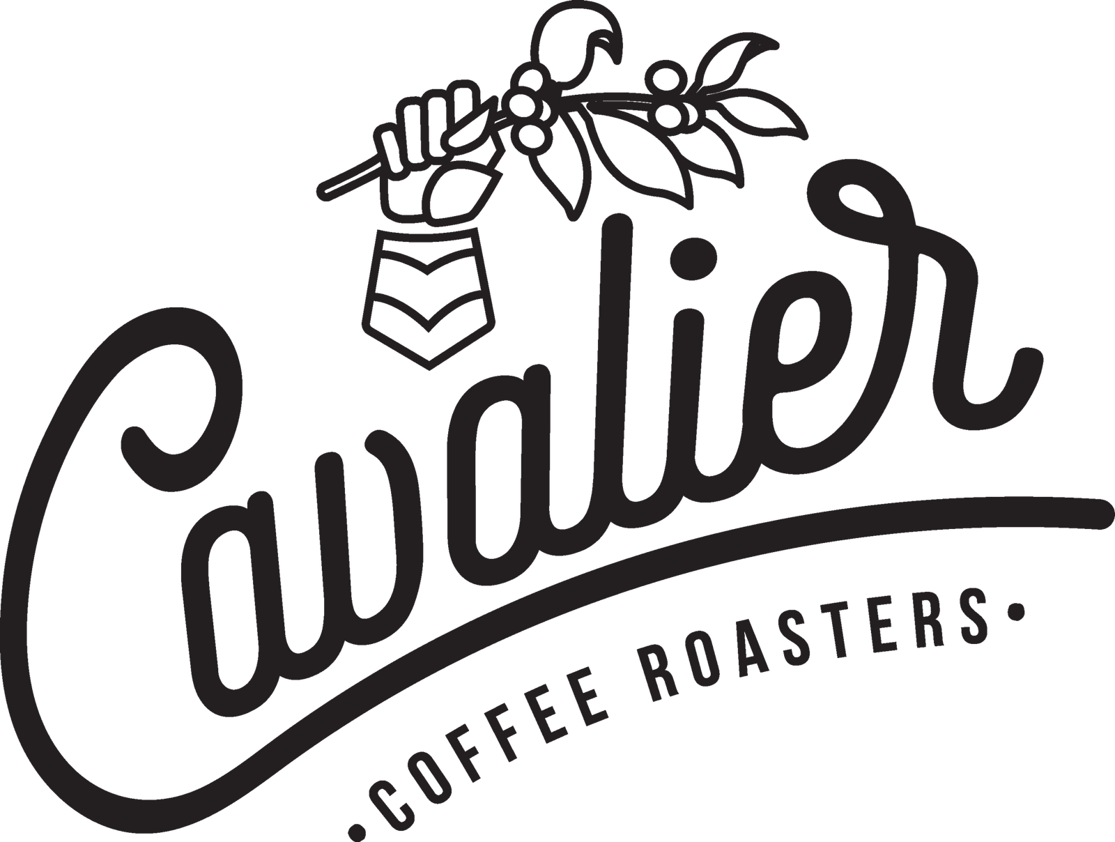 Cavalier Coffee Roasters logo featuring a hand holding coffee cherries, representing the partnership with Sunday Coffee for quality coffee sourcing and roasting.