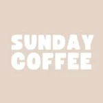 Logo of Sunday Coffee, featuring bold white text on a soft beige background, representing the coffee shop brand.